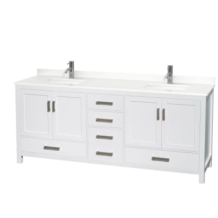 Wyndham Collection Sheffield 80" Free Standing Double Basin Vanity Set with Cabinet and Quartz Vanity Top