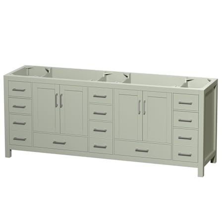 Wyndham Collection Sheffield 84" Double Free Standing Vanity Cabinet Only - Less Vanity Top Light Green / Brushed Nickel Hardware