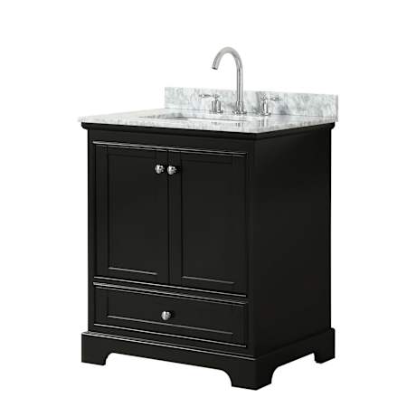 Wyndham Collection Deborah 30" Free Standing Single Vanity Set with Wood Cabinet and Marble Vanity Top Dark Espresso / White Carrara Marble Top / Polished Chrome Hardware