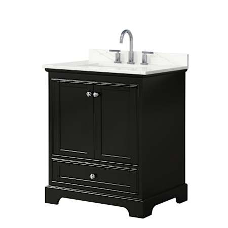 Wyndham Collection Deborah 30" Free Standing Single Basin Vanity Set with Cabinet and Quartz Vanity Top Dark Espresso / Giotto Quartz Top / Polished Chrome Hardware