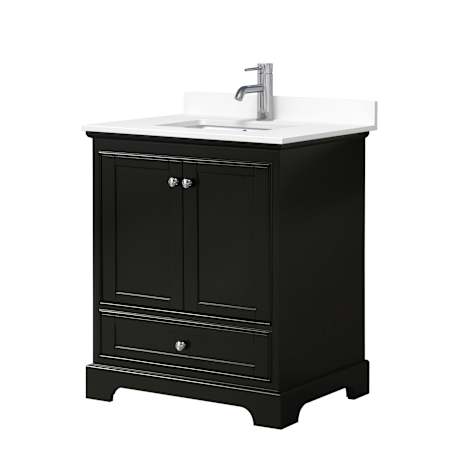 Wyndham Collection Deborah 30" Free Standing Single Basin Vanity Set with Cultured Marble Vanity Top Dark Espresso / White Cultured Marble Top / Polished Chrome Hardware