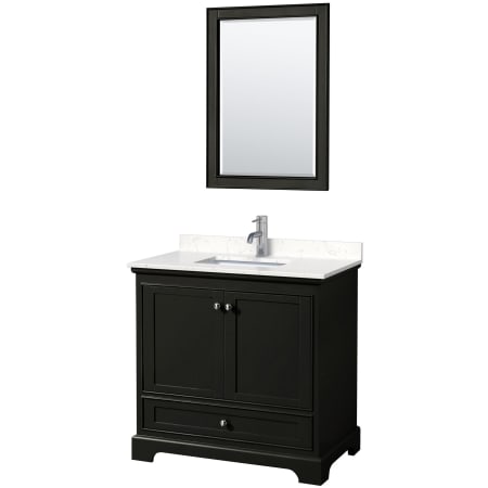 Wyndham Collection Deborah 36" Free Standing Single Basin Vanity Set with Cultured Marble Vanity Top and Framed Mirror Dark Espresso / Carrara Cultured Marble Top / Polished Chrome Hardware