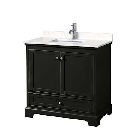 Wyndham Collection Deborah 36" Free Standing Single Basin Vanity Set with Cultured Marble Vanity Top Dark Espresso / Carrara Cultured Marble Top / Polished Chrome Hardware