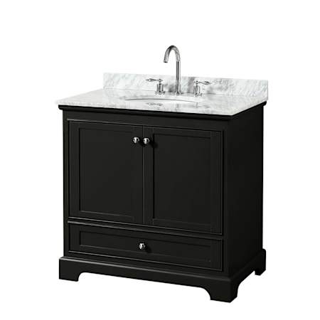 Wyndham Collection Deborah 36" Free Standing Single Vanity Set with Wood Cabinet and Marble Vanity Top Dark Espresso / White Carrara Marble Top / Polished Chrome Hardware