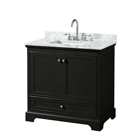 Wyndham Collection Deborah 36" Free Standing Single Vanity Set with Wood Cabinet and Marble Vanity Top Dark Espresso / White Carrara Marble Top / Polished Chrome Hardware