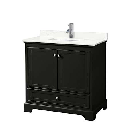 Wyndham Collection Deborah 36" Free Standing Single Basin Vanity Set with Cabinet and Quartz Vanity Top Dark Espresso / Giotto Quartz Top / Polished Chrome Hardware