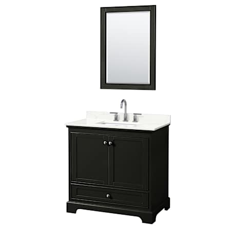 Wyndham Collection Deborah 36" Free Standing Single Basin Vanity Set with Cabinet, Quartz Vanity Top, and Framed Mirror Dark Espresso / Giotto Quartz Top / Polished Chrome Hardware