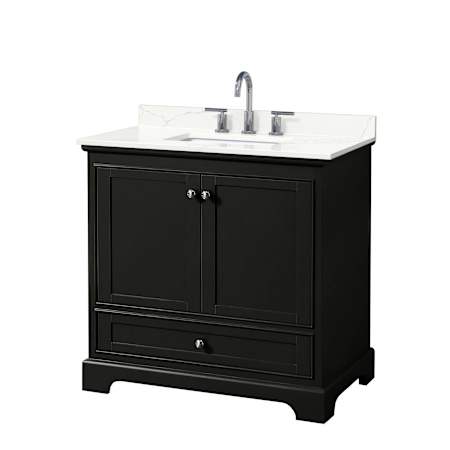 Wyndham Collection Deborah 36" Free Standing Single Basin Vanity Set with Cabinet and Quartz Vanity Top Dark Espresso / Giotto Quartz Top / Polished Chrome Hardware