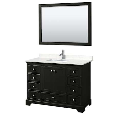 Wyndham Collection Deborah 48" Free Standing Single Basin Vanity Set with Cultured Marble Vanity Top and Framed Mirror Dark Espresso / Carrara Cultured Marble Top / Polished Chrome Hardware