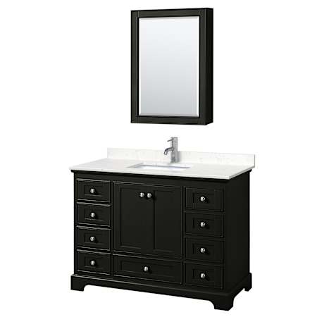 Wyndham Collection Deborah 48" Free Standing Single Basin Vanity Set with Cultured Marble Vanity Top and Framed Mirror Dark Espresso / Carrara Cultured Marble Top / Polished Chrome Hardware