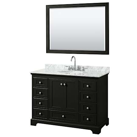 Wyndham Collection Deborah 48" Free Standing Single Vanity Set with Wood Cabinet, Marble Vanity Top, and Framed Mirror Dark Espresso / White Carrara Marble Top / Polished Chrome Hardware