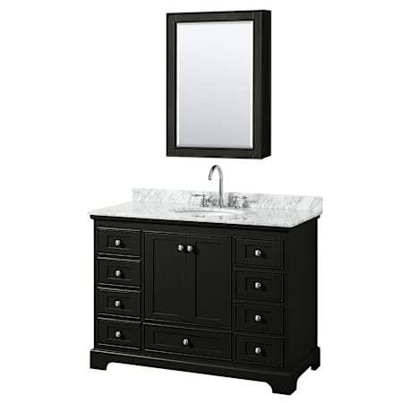 Wyndham Collection Deborah 48" Free Standing Single Vanity Set with Wood Cabinet, Marble Vanity Top, and Medicine Cabinet Dark Espresso / White Carrara Marble Top / Polished Chrome Hardware