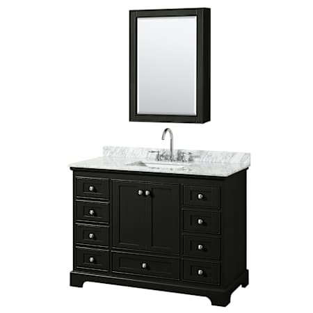 Wyndham Collection Deborah 48" Free Standing Single Vanity Set with Wood Cabinet, Marble Vanity Top, and Medicine Cabinet Dark Espresso / White Carrara Marble Top / Polished Chrome Hardware