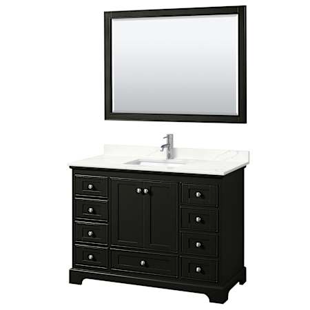 Wyndham Collection Deborah 48" Free Standing Single Basin Vanity Set with Cabinet, Quartz Vanity Top, and Framed Mirror Dark Espresso / Giotto Quartz Top / Polished Chrome Hardware