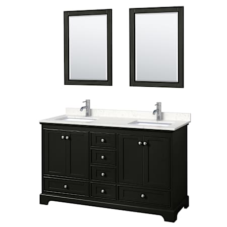 Wyndham Collection Deborah 60" Free Standing Double Basin Vanity Set with Cultured Marble Vanity Top and Framed Mirror Dark Espresso / Carrara Cultured Marble Top / Polished Chrome Hardware