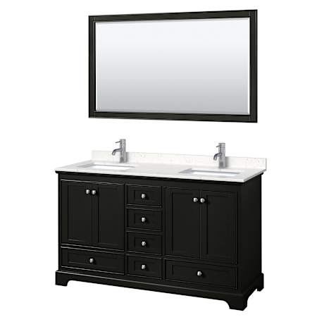 Wyndham Collection Deborah 60" Free Standing Double Basin Vanity Set with Cultured Marble Vanity Top and Framed Mirror Dark Espresso / Carrara Cultured Marble Top / Polished Chrome Hardware