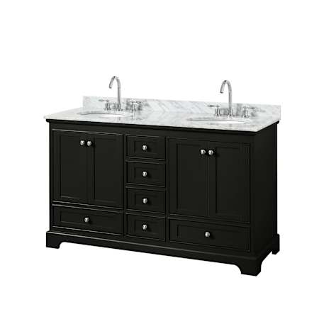 Wyndham Collection Deborah 60" Free Standing Double Vanity Set with Wood Cabinet and Marble Vanity Top Dark Espresso / White Carrara Marble Top / Polished Chrome Hardware
