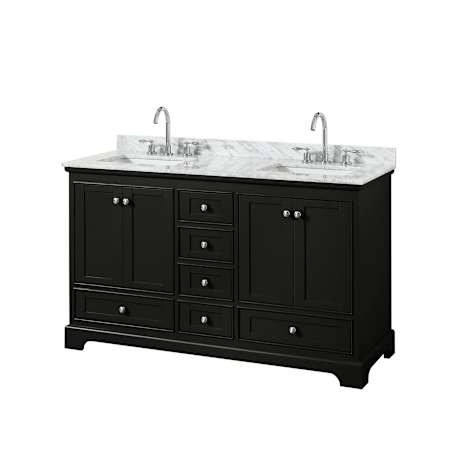 Wyndham Collection Deborah 60" Free Standing Double Vanity Set with Wood Cabinet and Marble Vanity Top Dark Espresso / White Carrara Marble Top / Polished Chrome Hardware