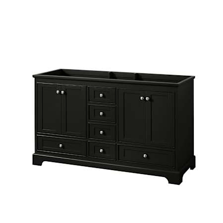 Wyndham Collection Deborah 59-1/4" Double Free Standing Wood Vanity Cabinet Only - Less Vanity Top Dark Espresso / Polished Chrome Hardware