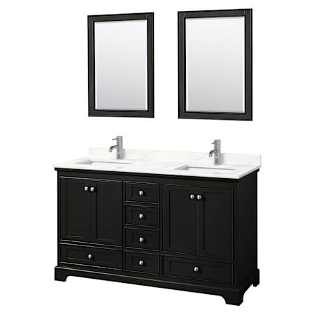 Wyndham Collection Deborah 60" Free Standing Double Basin Vanity Set with Cabinet, Quartz Vanity Top, and Framed Mirror Dark Espresso / Giotto Quartz Top / Polished Chrome Hardware
