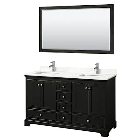 Wyndham Collection Deborah 60" Free Standing Double Basin Vanity Set with Cabinet, Quartz Vanity Top, and Framed Mirror Dark Espresso / Giotto Quartz Top / Polished Chrome Hardware