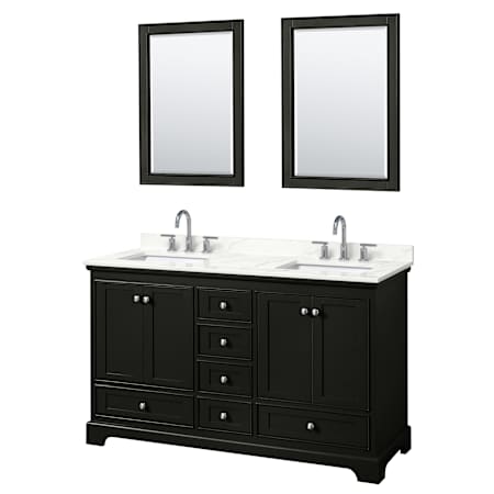 Wyndham Collection Deborah 60" Free Standing Double Basin Vanity Set with Cabinet, Quartz Vanity Top, and Framed Mirror Dark Espresso / Giotto Quartz Top / Polished Chrome Hardware