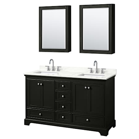 Wyndham Collection Deborah 60" Free Standing Double Basin Vanity Set with Cabinet, Quartz Vanity Top, and Medicine Cabinet Dark Espresso / Giotto Quartz Top / Polished Chrome Hardware
