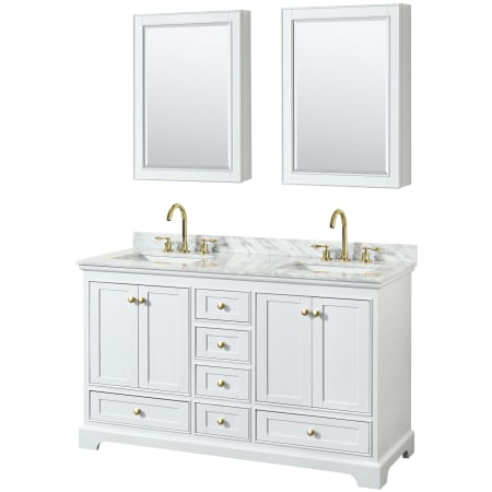 Wyndham Collection Deborah 60" Free Standing Double Vanity Set with Wood Cabinet, Marble Vanity Top, and Medicine Cabinet