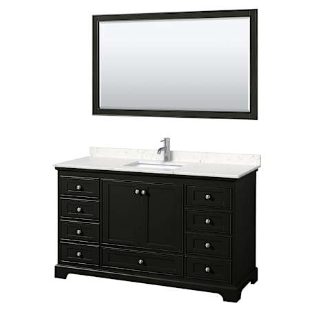 Wyndham Collection Deborah 60" Free Standing Single Basin Vanity Set with Cultured Marble Vanity Top and Framed Mirror Dark Espresso / Carrara Cultured Marble Top / Polished Chrome Hardware