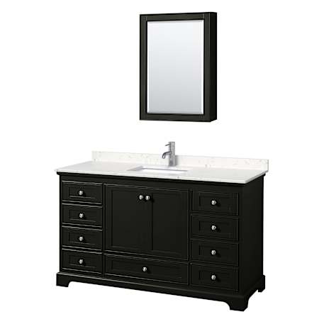 Wyndham Collection Deborah 60" Free Standing Single Basin Vanity Set with Cultured Marble Vanity Top and Framed Mirror Dark Espresso / Carrara Cultured Marble Top / Polished Chrome Hardware