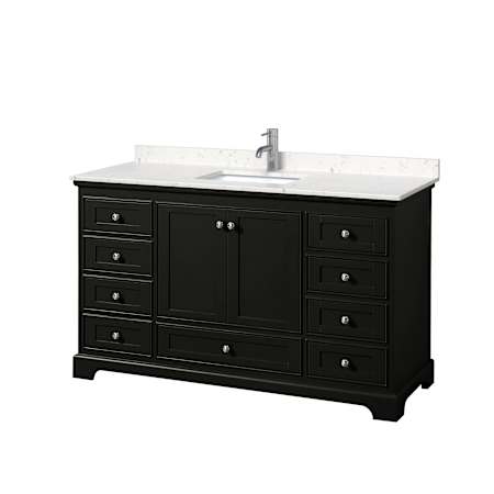 Wyndham Collection Deborah 60" Free Standing Single Basin Vanity Set with Cultured Marble Vanity Top Dark Espresso / Carrara Cultured Marble Top / Polished Chrome Hardware