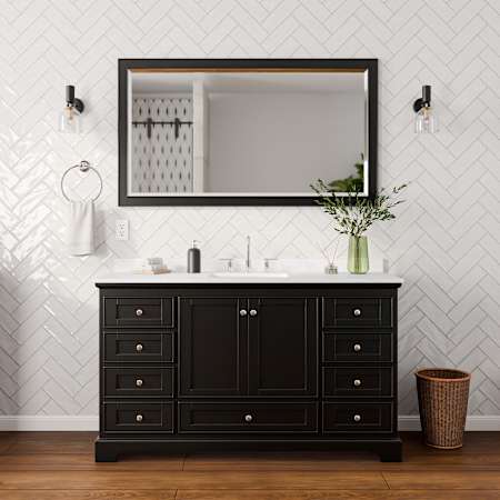 Wyndham Collection Deborah 60" Free Standing Single Basin Vanity Set with Cabinet, Cultured Marble Vanity Top for Widespread Faucets, and Framed Mirror Dark Espresso / Carrara Cultured Marble Top / Polished Chrome Hardware