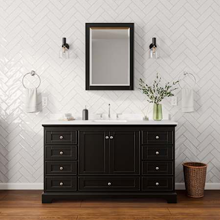 Wyndham Collection Deborah 60" Free Standing Single Basin Vanity Set with Cabinet, Cultured Marble Vanity Top for Widespread Faucets, and Medicine Cabinet Dark Espresso / Carrara Cultured Marble Top / Polished Chrome Hardware