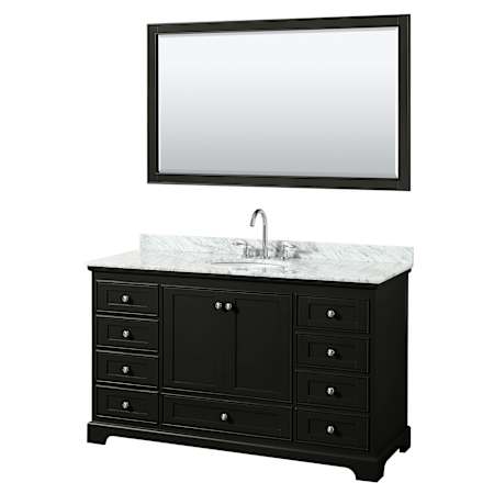 Wyndham Collection Deborah 60" Free Standing Single Vanity Set with Wood Cabinet, Marble Vanity Top, and Framed Mirror Dark Espresso / White Carrara Marble Top / Polished Chrome Hardware