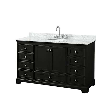 Wyndham Collection Deborah 60" Free Standing Single Vanity Set with Wood Cabinet and Marble Vanity Top Dark Espresso / White Carrara Marble Top / Polished Chrome Hardware