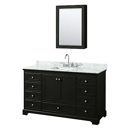Wyndham Collection Deborah 60" Free Standing Single Vanity Set with Wood Cabinet, Marble Vanity Top, and Medicine Cabinet Dark Espresso / White Carrara Marble Top / Polished Chrome Hardware