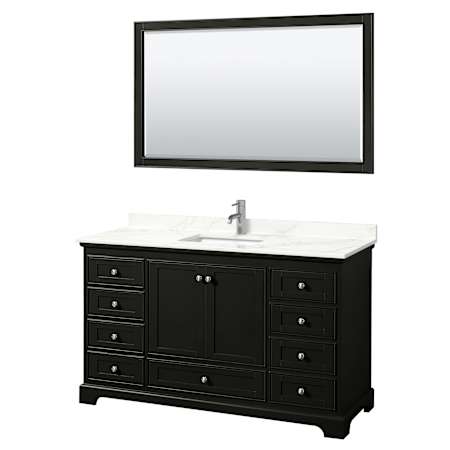 Wyndham Collection Deborah 60" Free Standing Single Basin Vanity Set with Cabinet, Quartz Vanity Top, and Framed Mirror Dark Espresso / Giotto Quartz Top / Polished Chrome Hardware