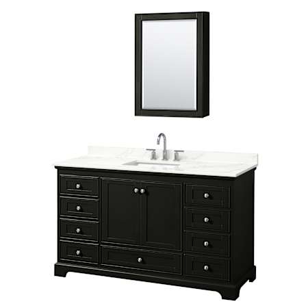 Wyndham Collection Deborah 60" Free Standing Single Basin Vanity Set with Cabinet, Quartz Vanity Top, and Medicine Cabinet Dark Espresso / Giotto Quartz Top / Polished Chrome Hardware