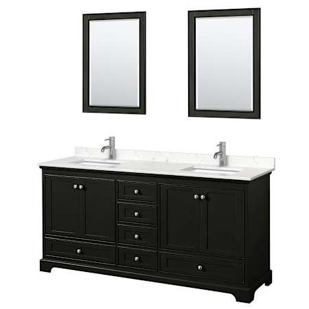 Wyndham Collection Deborah 72" Free Standing Double Basin Vanity Set with Cultured Marble Vanity Top and Framed Mirror Dark Espresso / Carrara Cultured Marble Top / Polished Chrome Hardware