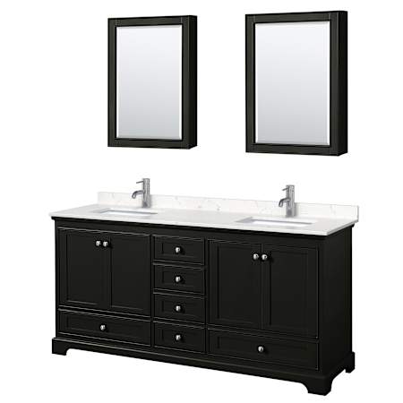 Wyndham Collection Deborah 72" Free Standing Double Basin Vanity Set with Cultured Marble Vanity Top and Framed Mirror Dark Espresso / Carrara Cultured Marble Top / Polished Chrome Hardware