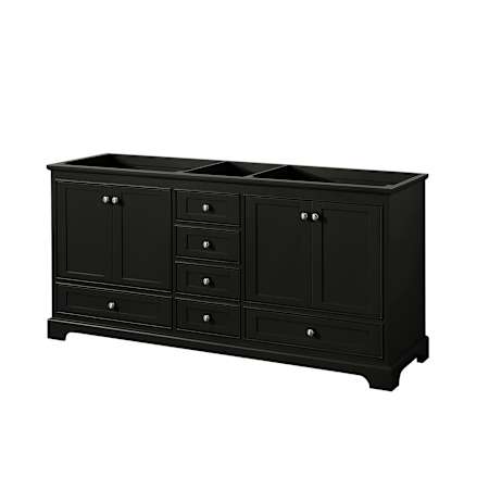 Wyndham Collection Deborah 71" Double Free Standing Wood Vanity Cabinet Only - Less Vanity Top Dark Espresso / Polished Chrome Hardware