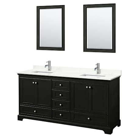 Wyndham Collection Deborah 72" Free Standing Double Basin Vanity Set with Cabinet, Quartz Vanity Top, and Framed Mirror Dark Espresso / Giotto Quartz Top / Polished Chrome Hardware