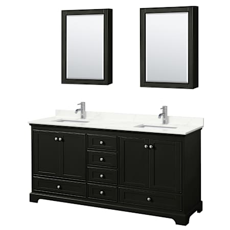 Wyndham Collection Deborah 72" Free Standing Double Basin Vanity Set with Cabinet, Quartz Vanity Top, and Medicine Cabinet Dark Espresso / Giotto Quartz Top / Polished Chrome Hardware