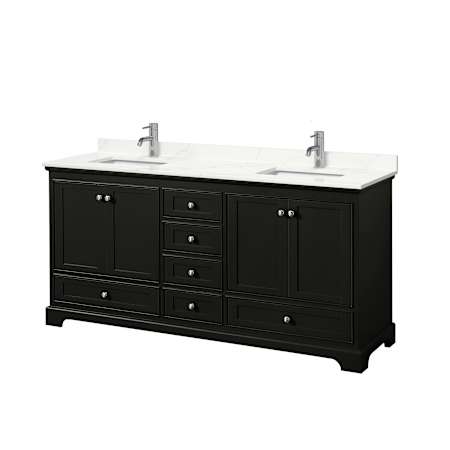 Wyndham Collection Deborah 72" Free Standing Double Basin Vanity Set with Cabinet and Quartz Vanity Top Dark Espresso / Giotto Quartz Top / Polished Chrome Hardware