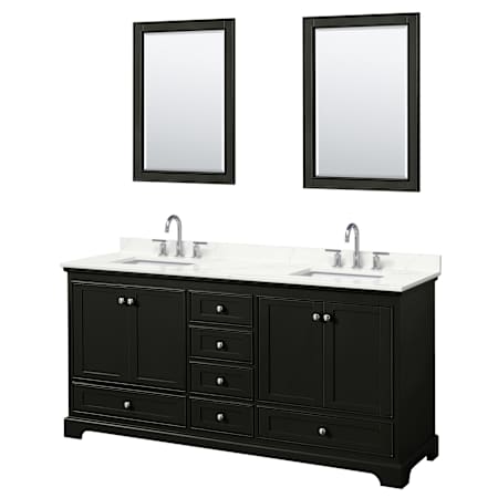 Wyndham Collection Deborah 72" Free Standing Double Basin Vanity Set with Cabinet, Quartz Vanity Top, and Framed Mirror Dark Espresso / Giotto Quartz Top / Polished Chrome Hardware