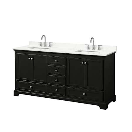 Wyndham Collection Deborah 72" Free Standing Double Basin Vanity Set with Cabinet and Quartz Vanity Top Dark Espresso / Giotto Quartz Top / Polished Chrome Hardware