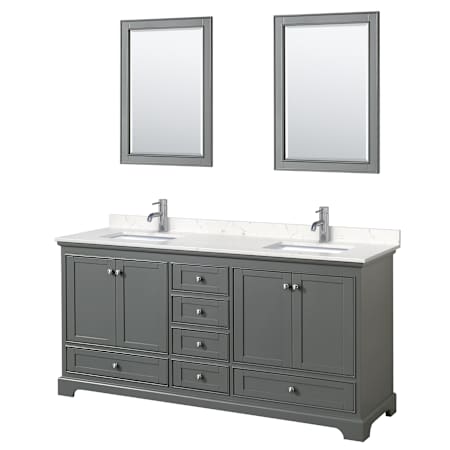 Wyndham Collection Deborah 72" Free Standing Double Basin Vanity Set with Cultured Marble Vanity Top and Framed Mirror Dark Gray / Carrara Cultured Marble Top / Polished Chrome Hardware