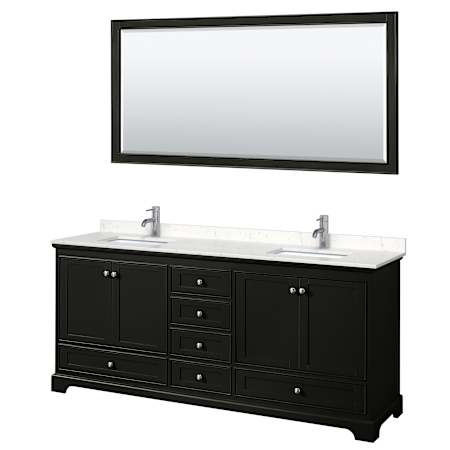 Wyndham Collection Deborah 80" Free Standing Double Basin Vanity Set with Cultured Marble Vanity Top and Framed Mirror Dark Espresso / Carrara Cultured Marble Top / Polished Chrome Hardware