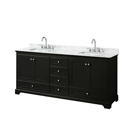 Wyndham Collection Deborah 80" Free Standing Double Vanity Set with Wood Cabinet and Marble Vanity Top Dark Espresso / White Carrara Marble Top / Polished Chrome Hardware