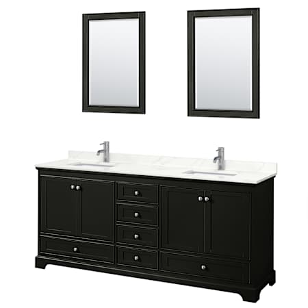 Wyndham Collection Deborah 80" Free Standing Double Basin Vanity Set with Cabinet, Quartz Vanity Top, and Framed Mirror Dark Espresso / Giotto Quartz Top / Polished Chrome Hardware
